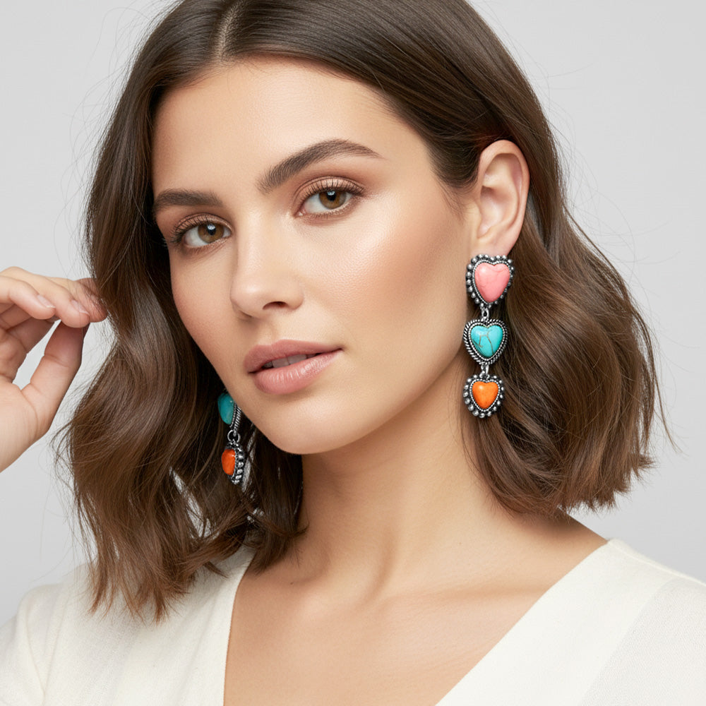 Hearts of 3 Western Stone Earrings