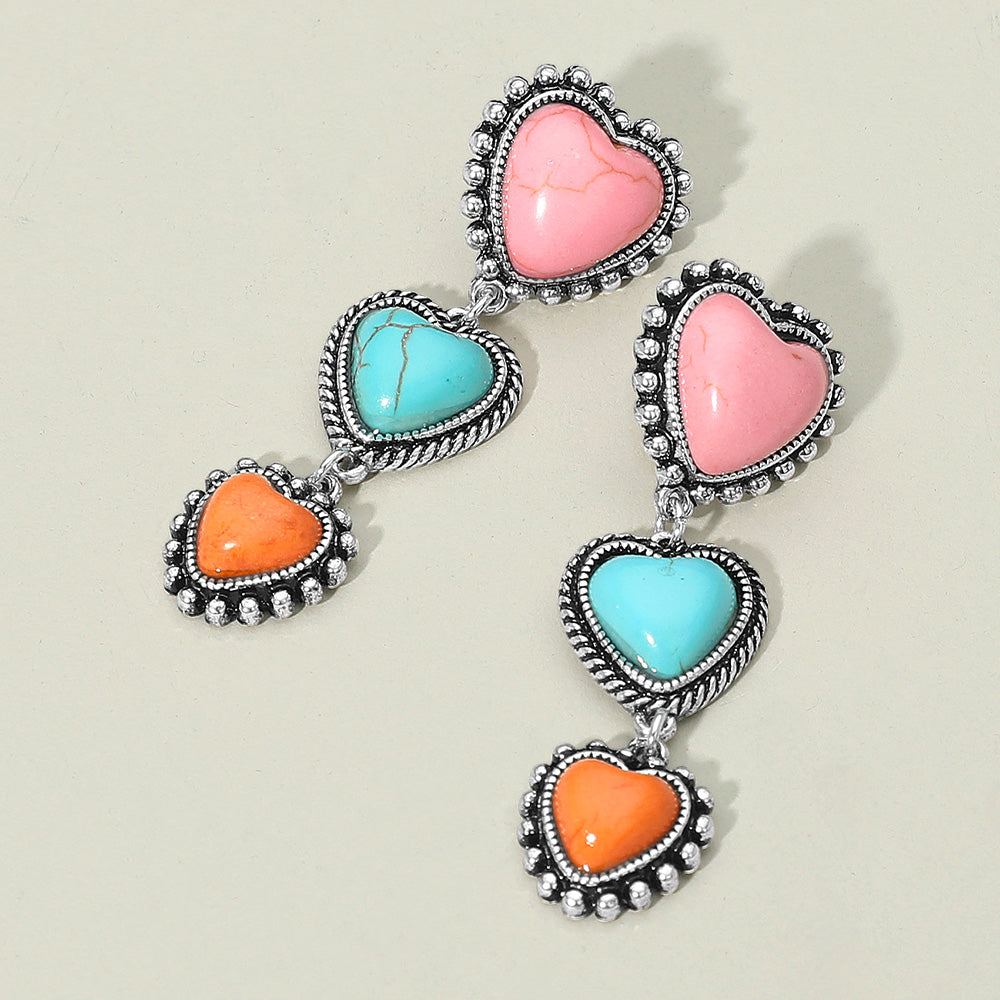 Hearts of 3 Western Stone Earrings