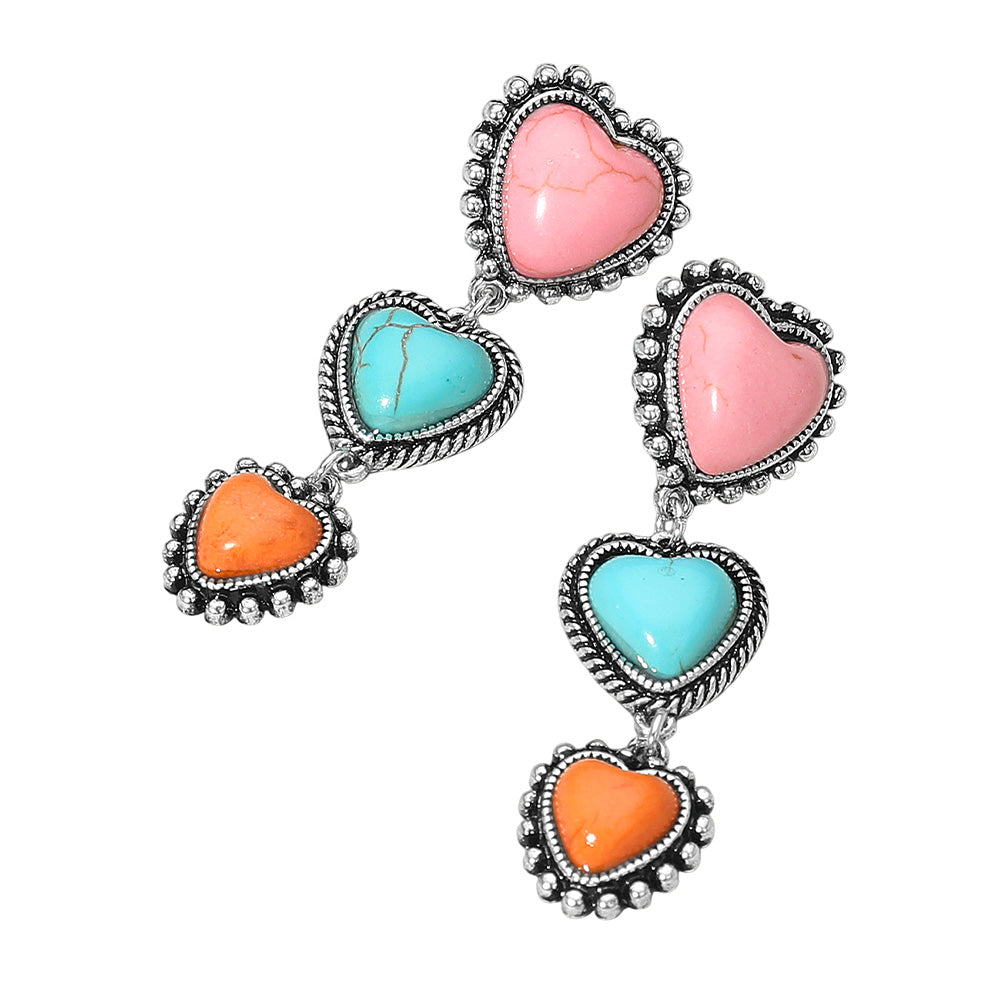 Hearts of 3 Western Stone Earrings