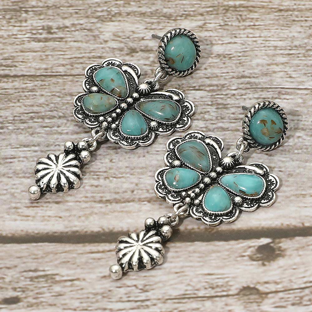Silver Butterfly Western Stone Necklace Earrings SET