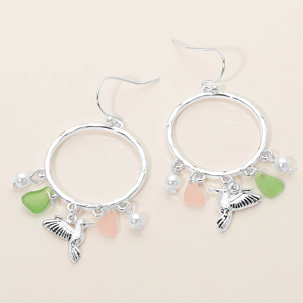 Hummingbird Sea Glass Charm Earrings