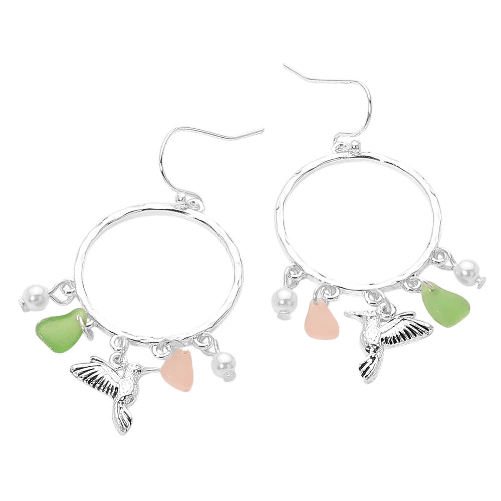 Hummingbird Sea Glass Charm Earrings