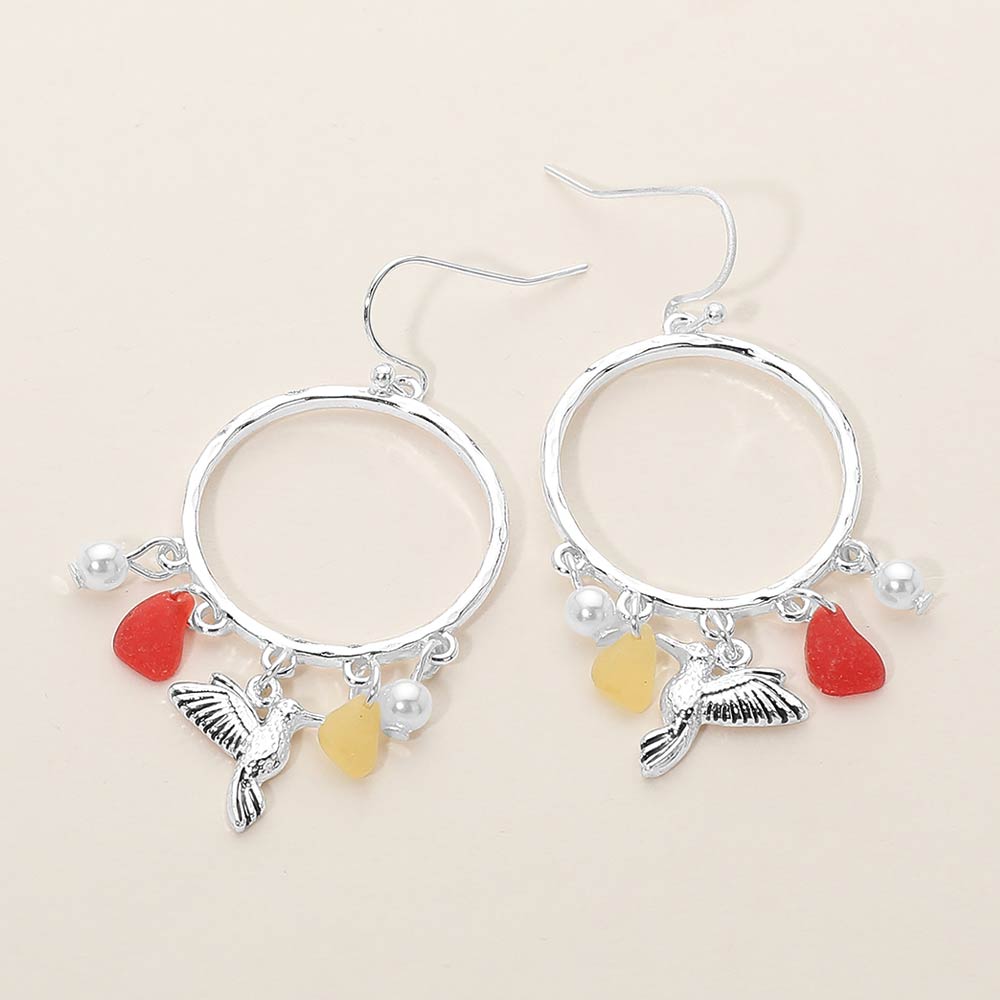 Hummingbird Sea Glass Charm Earrings