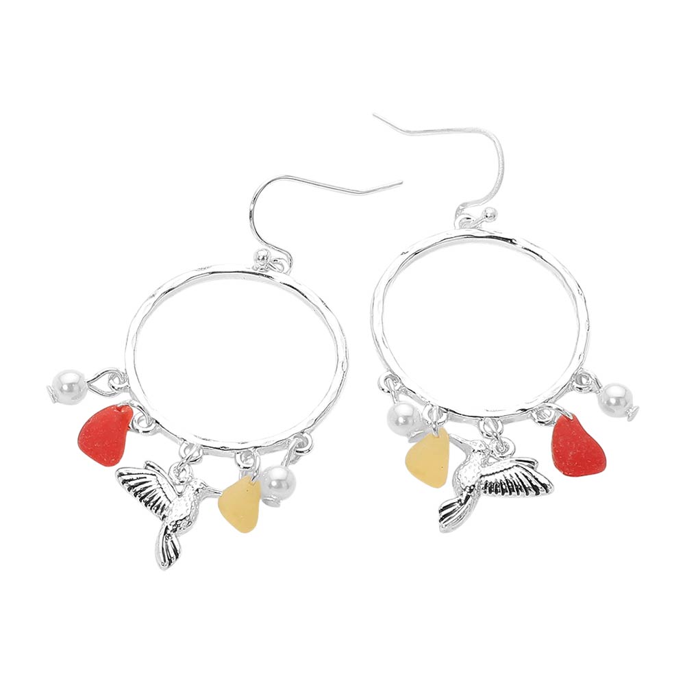Hummingbird Sea Glass Charm Earrings