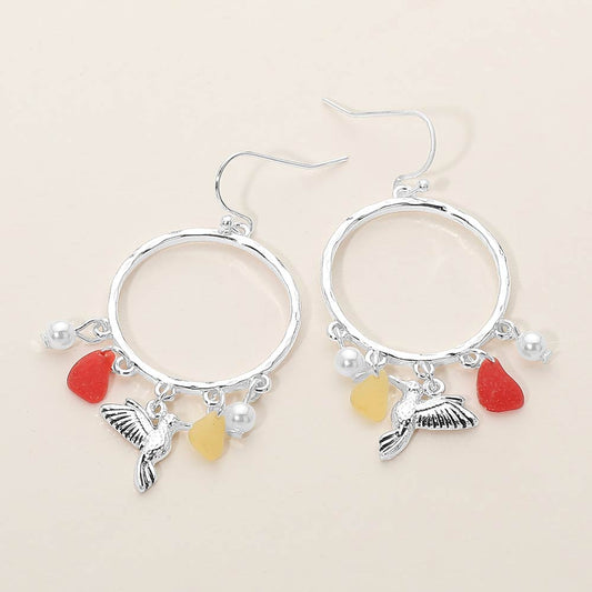 Hummingbird Sea Glass Charm Earrings