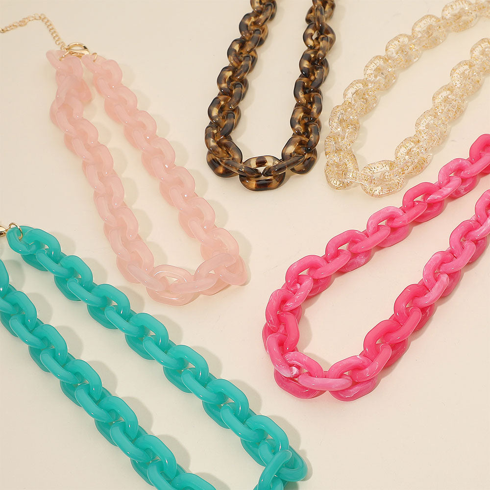 Arden Aqua Chunky Chain Link Necklace & Earrings SET