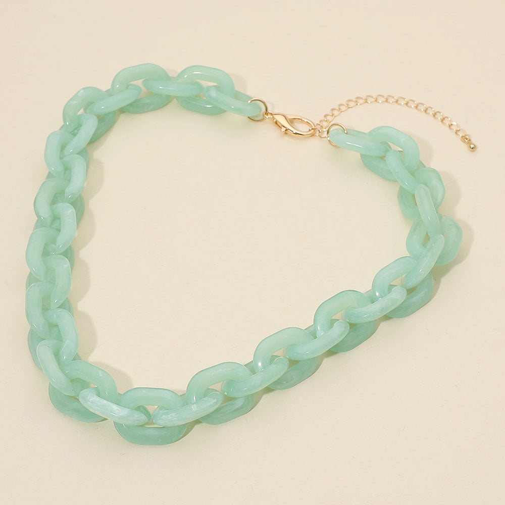 Arden Aqua Chunky Chain Link Necklace & Earrings SET