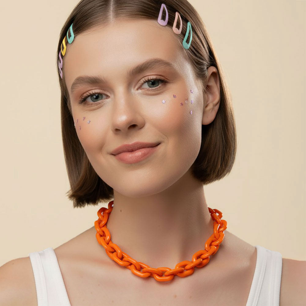 Arden Aqua Chunky Chain Link Necklace & Earrings SET