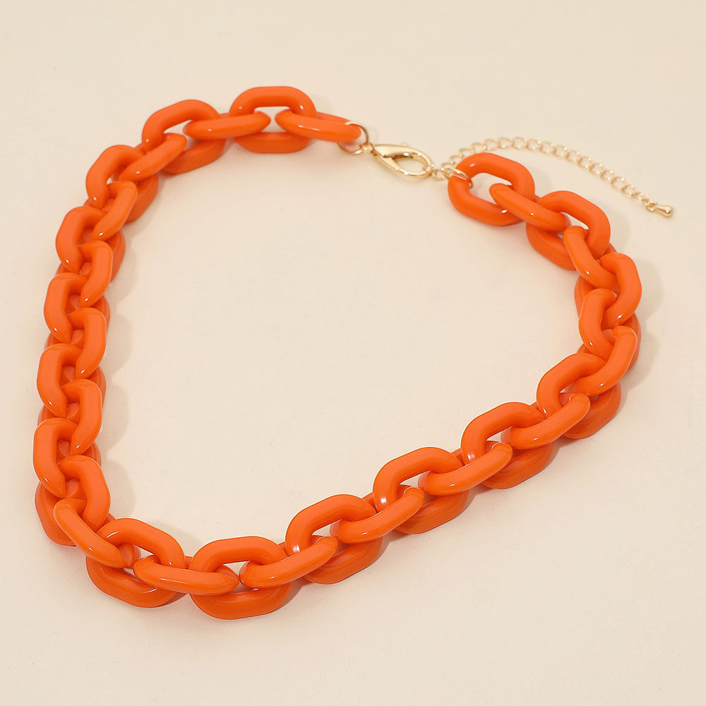 Arden Aqua Chunky Chain Link Necklace & Earrings SET