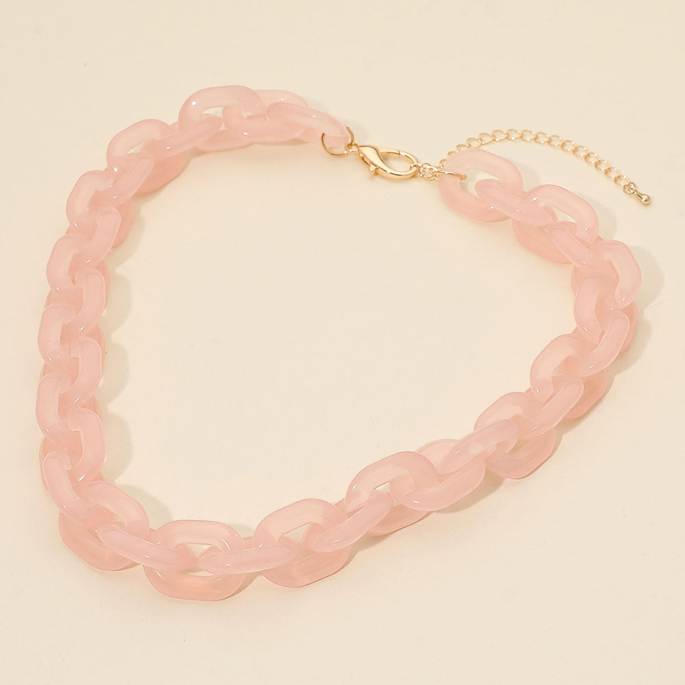 Arden Aqua Chunky Chain Link Necklace & Earrings SET