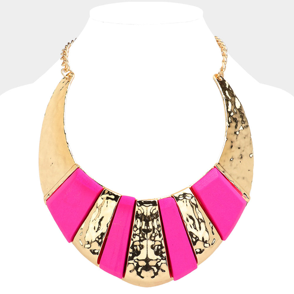 Colorblock Curved Wood Block Necklace