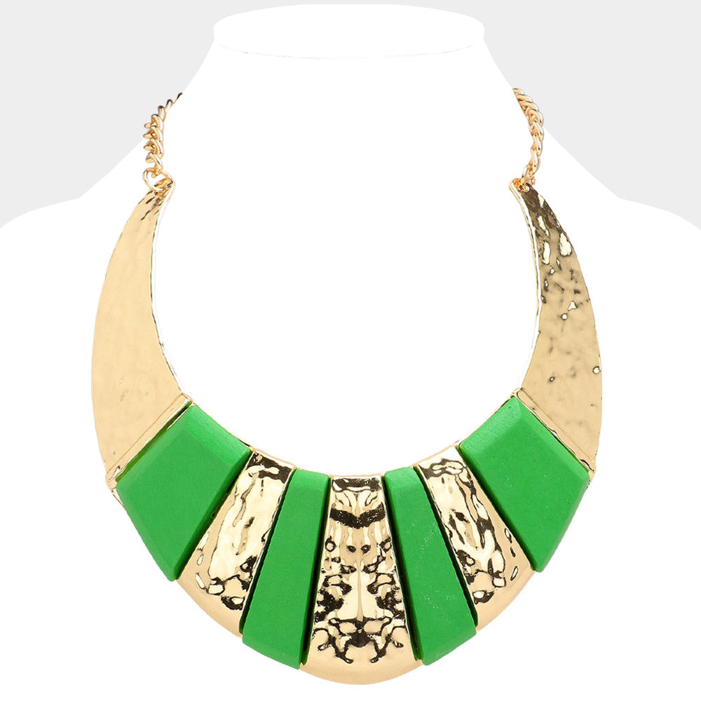 Colorblock Curved Wood Block Necklace