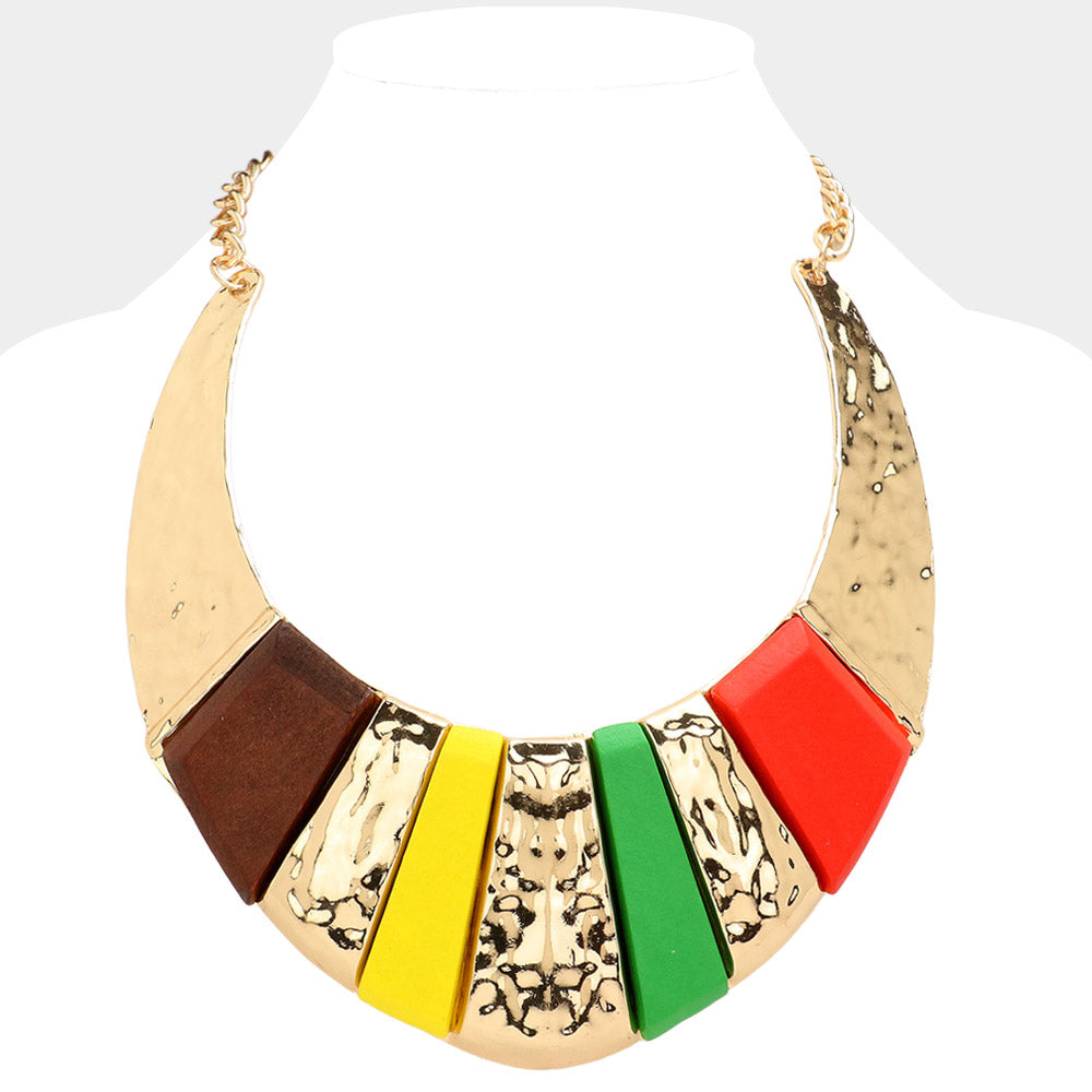 Colorblock Curved Wood Block Necklace