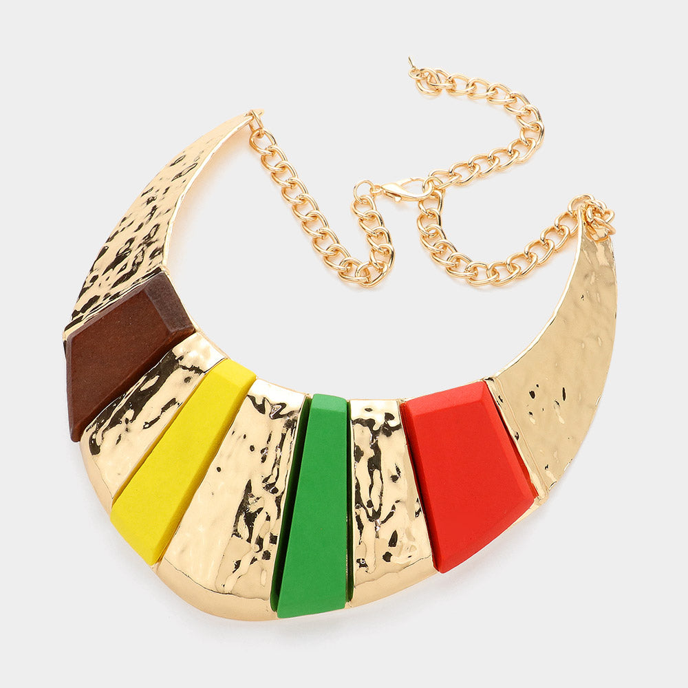 Colorblock Curved Wood Block Necklace
