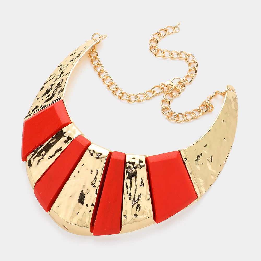 Colorblock Curved Wood Block Necklace
