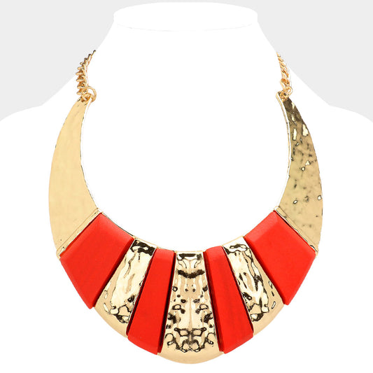 Colorblock Curved Wood Block Necklace