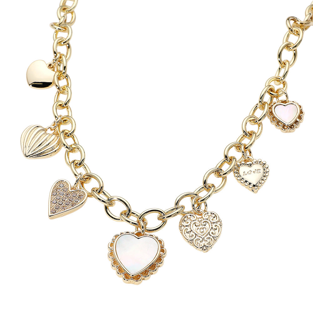 Heart To Heart 14K Gold CZ Charm Necklace