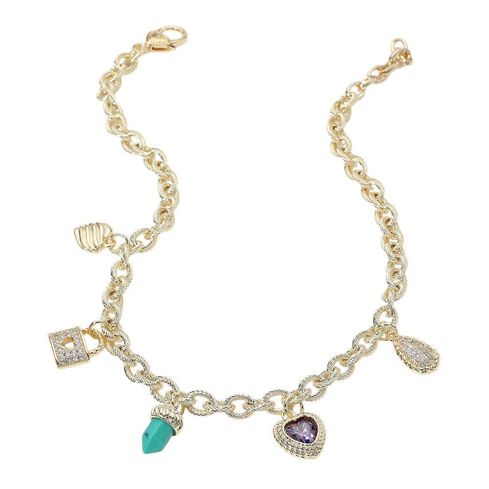 Captured Heart 14K Gold CZ Charm Necklace