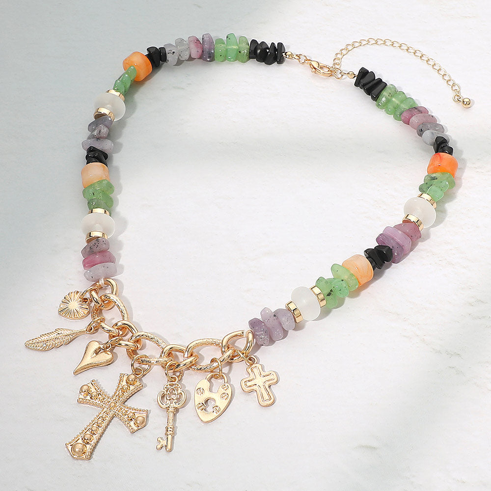 Love Luck Faith Beaded Gold Charm Necklace
