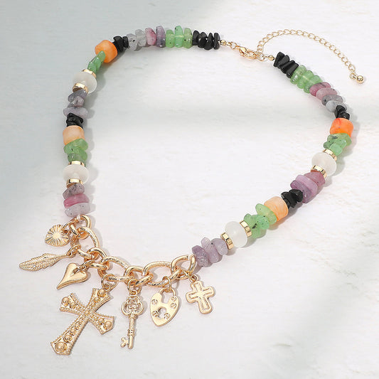 Love Luck Faith Beaded Gold Charm Necklace