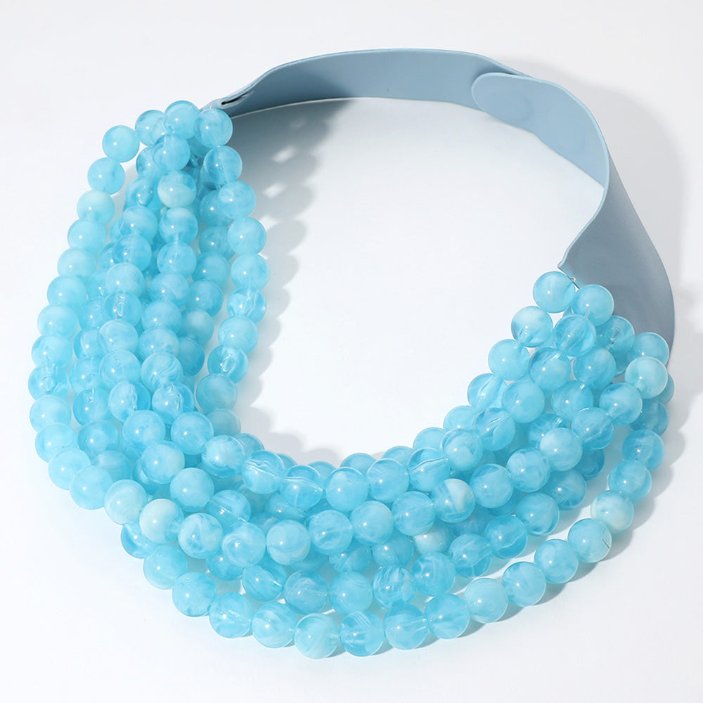 Bella Sky Blue Beaded Leather Magnetic Collar Necklace