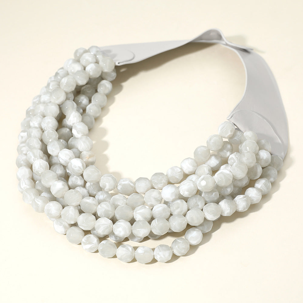 Bella Dove Grey Beaded Leather Magnetic Collar Necklace