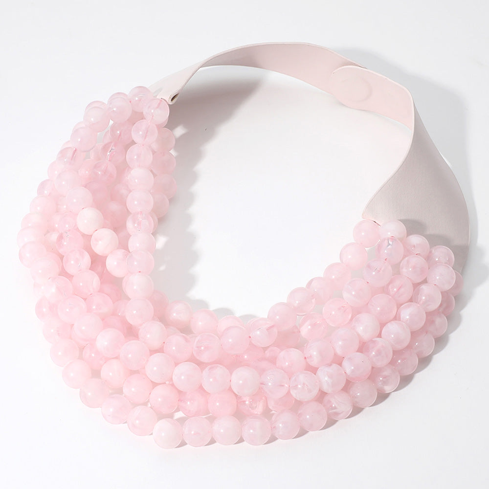 Bella Blush Pink Beaded Leather Magnetic Collar Necklace