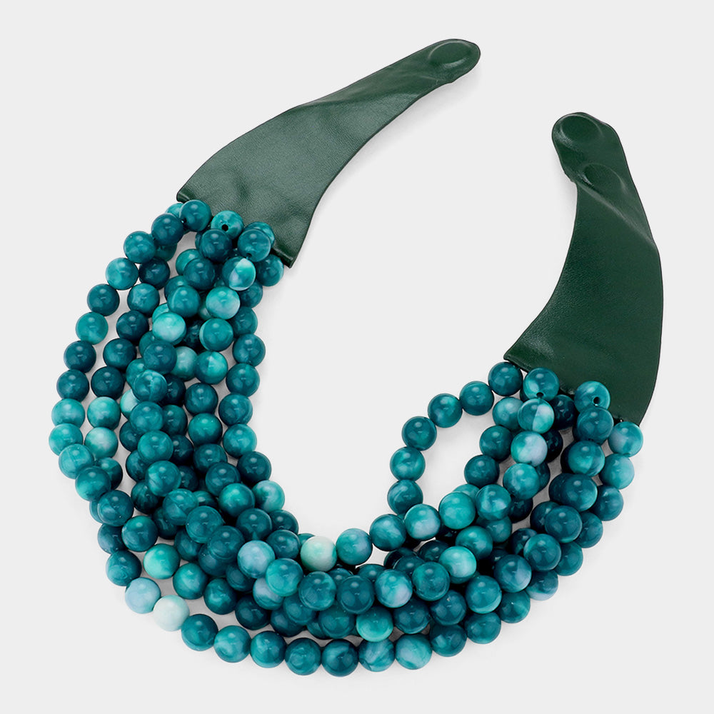 Bella Teal Beaded Leather Magnetic Collar Necklace