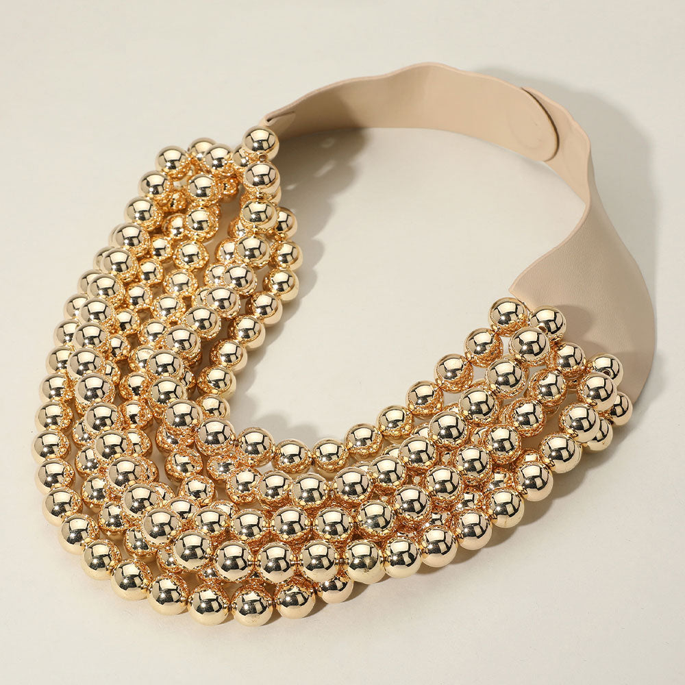 Bella Gold Beaded Leather Magnetic Collar Necklace
