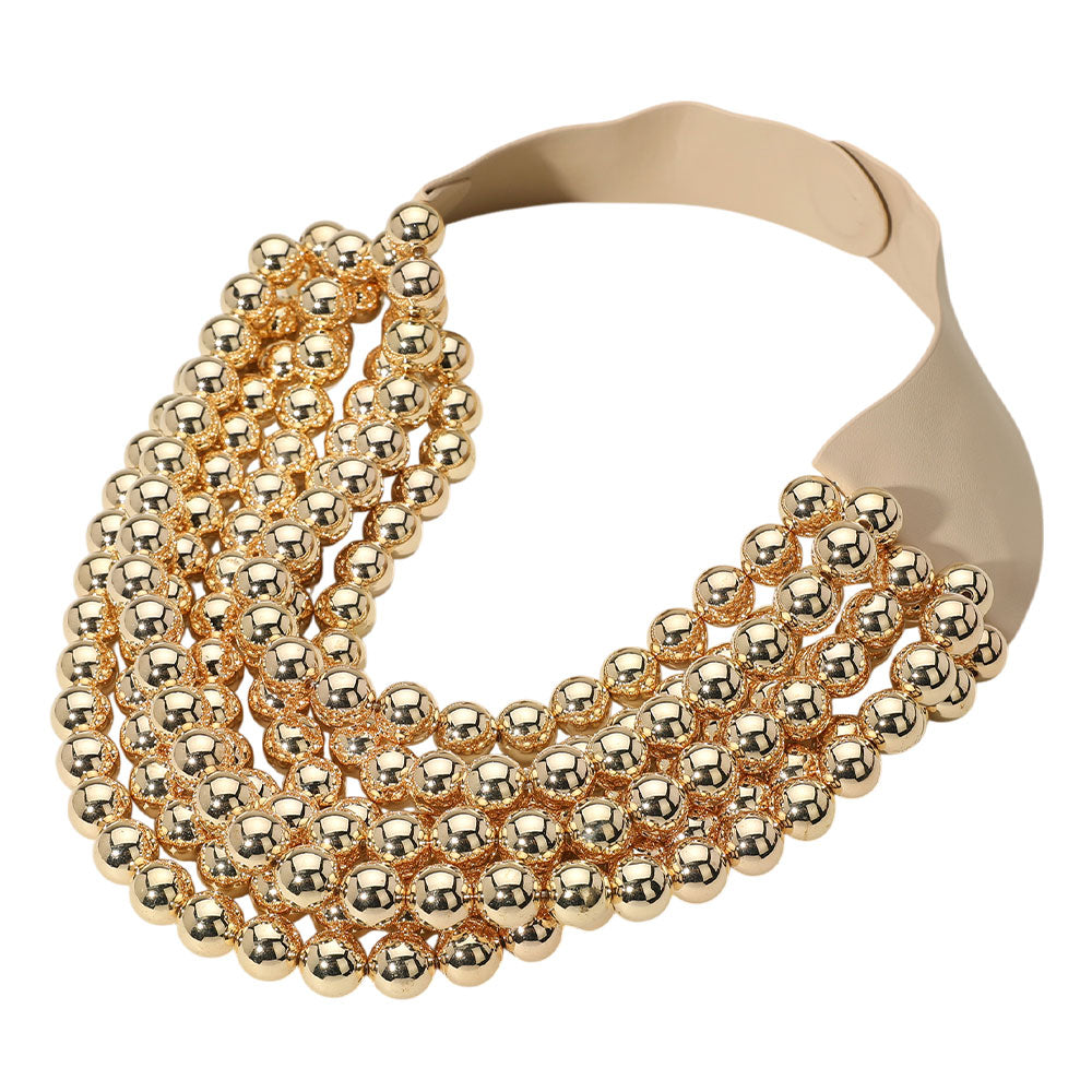 Bella Gold Beaded Leather Magnetic Collar Necklace