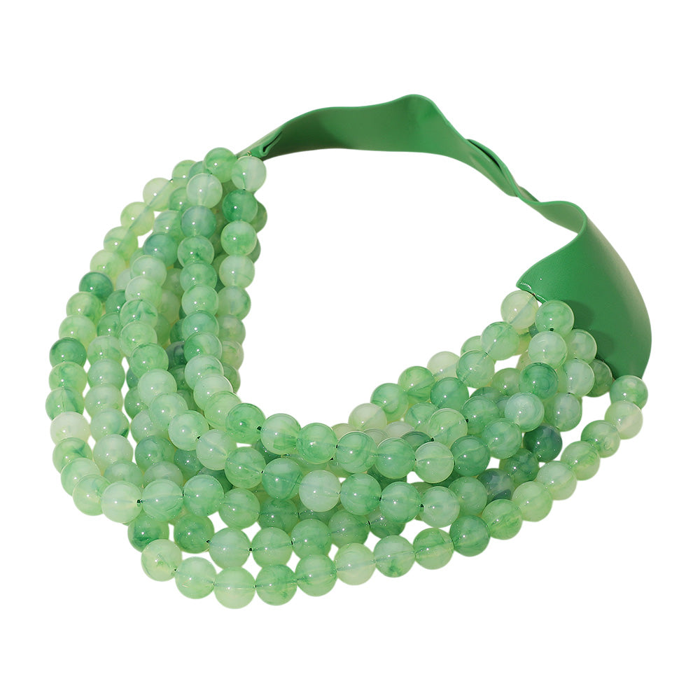 Bella Green Beaded Leather Magnetic Collar Necklace