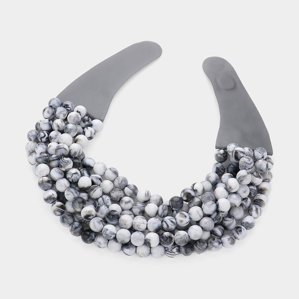 Bella Grey Marble Beaded Leather Magnetic Collar Necklace