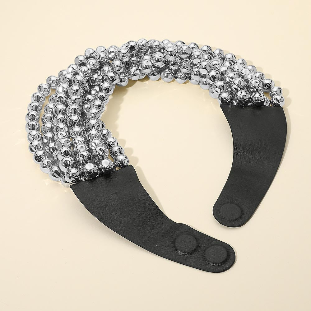 Bella Silver Beaded Leather Magnetic Collar Necklace