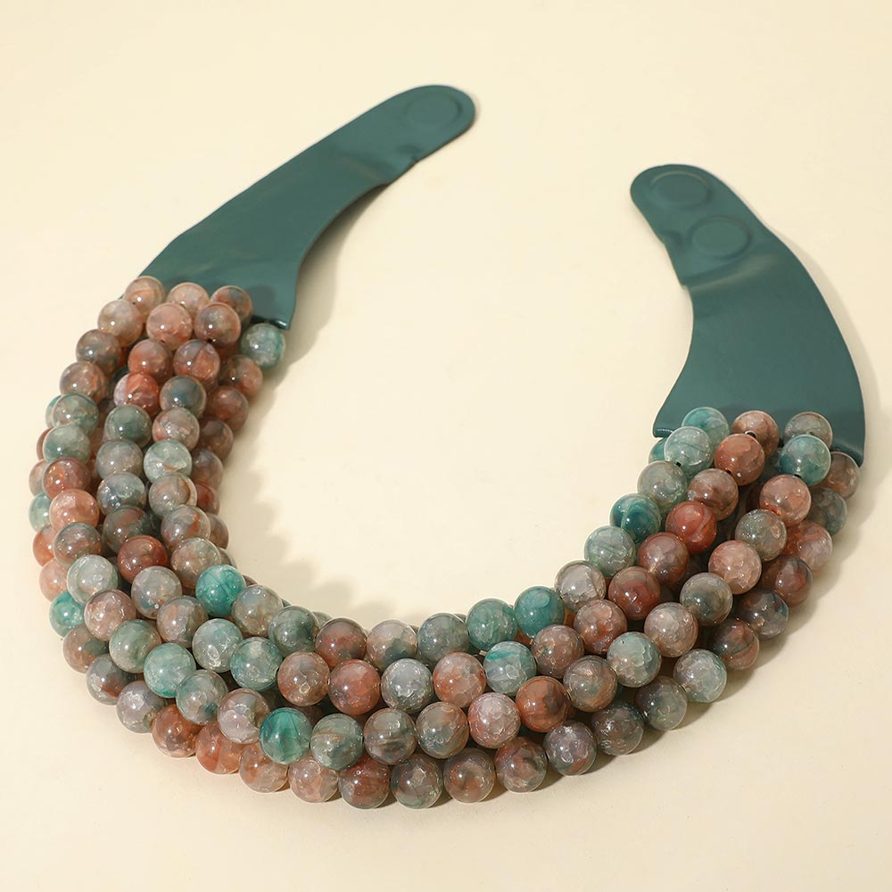 Bella Green Jasper Beaded Leather Magnetic Collar Necklace