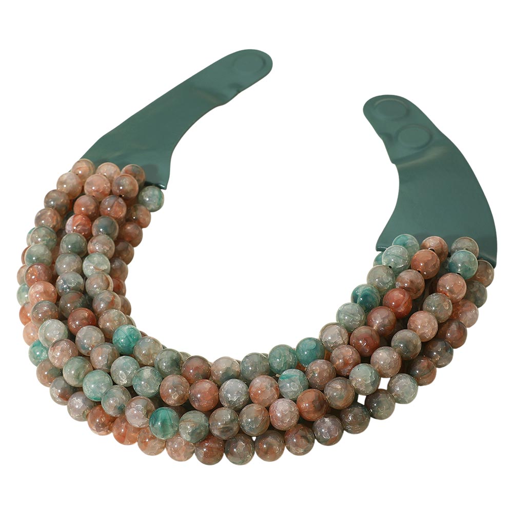 Bella Green Jasper Beaded Leather Magnetic Collar Necklace
