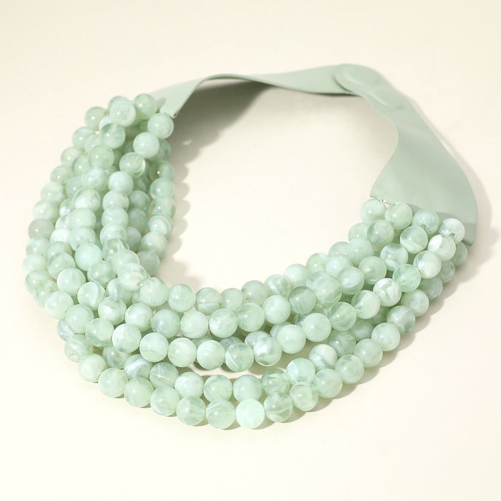 Bella Light Green Beaded Leather Magnetic Collar Necklace