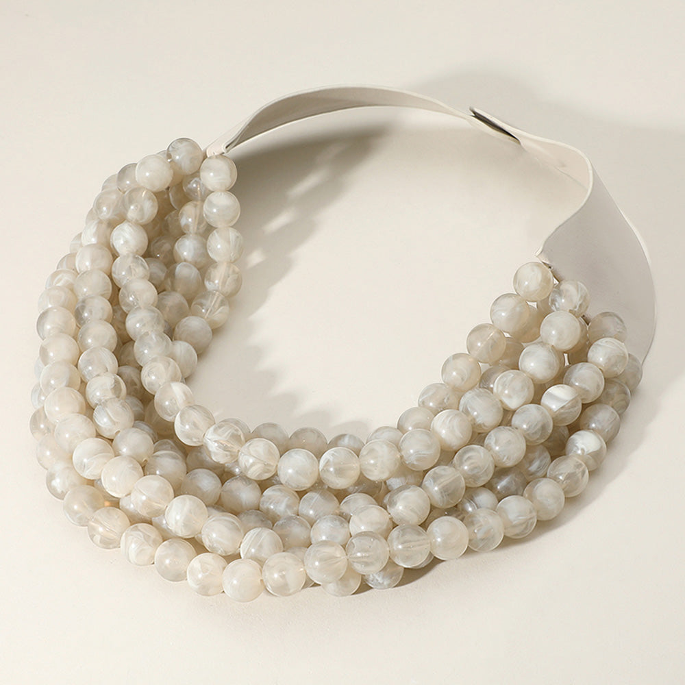 Bella Taupe Beaded Leather Magnetic Collar Necklace