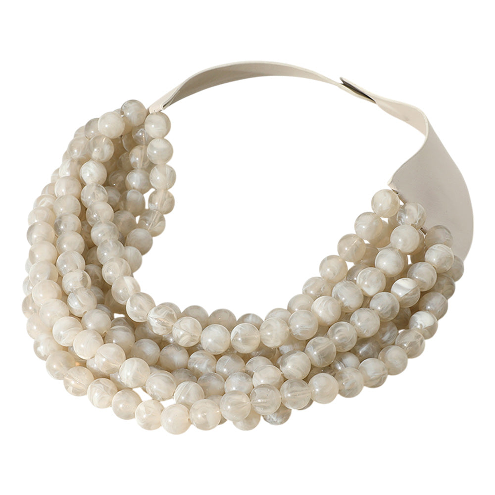 Bella Taupe Beaded Leather Magnetic Collar Necklace