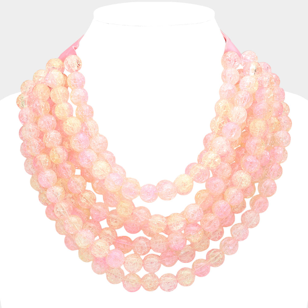 Bella Pink Beaded Leather Magnetic Collar Necklace