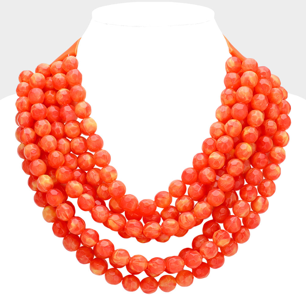 Bella Orange Beaded Leather Magnetic Collar Necklace