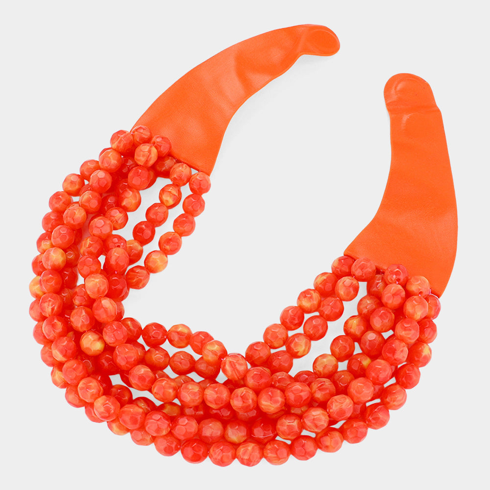 Bella Orange Beaded Leather Magnetic Collar Necklace