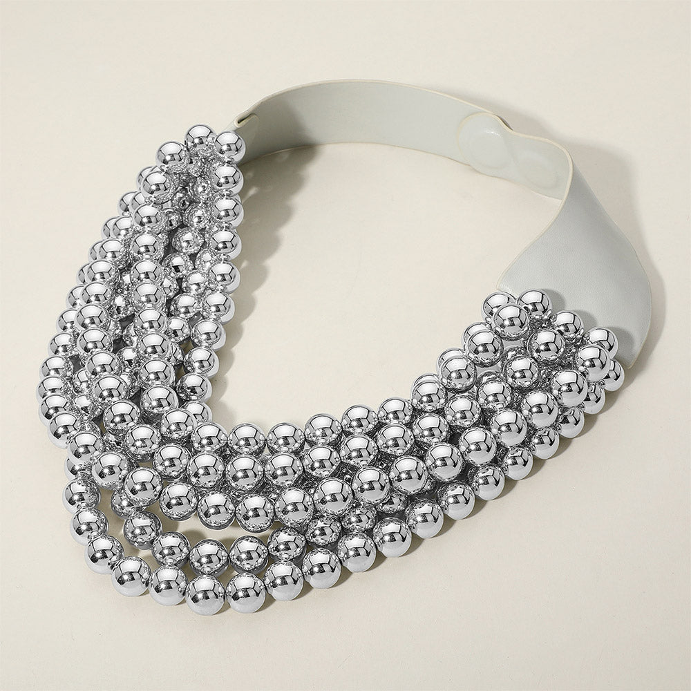Bella Silver Beaded Leather Magnetic Collar Necklace