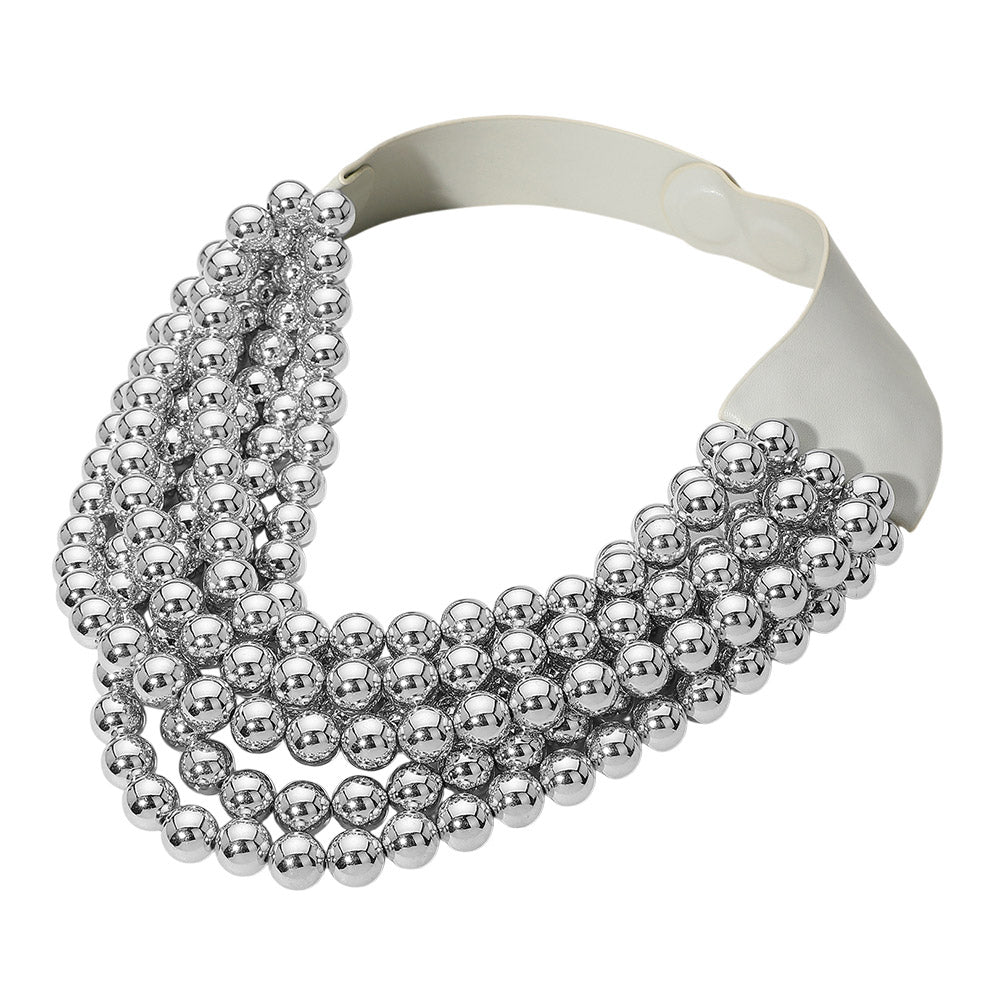 Bella Silver Beaded Leather Magnetic Collar Necklace