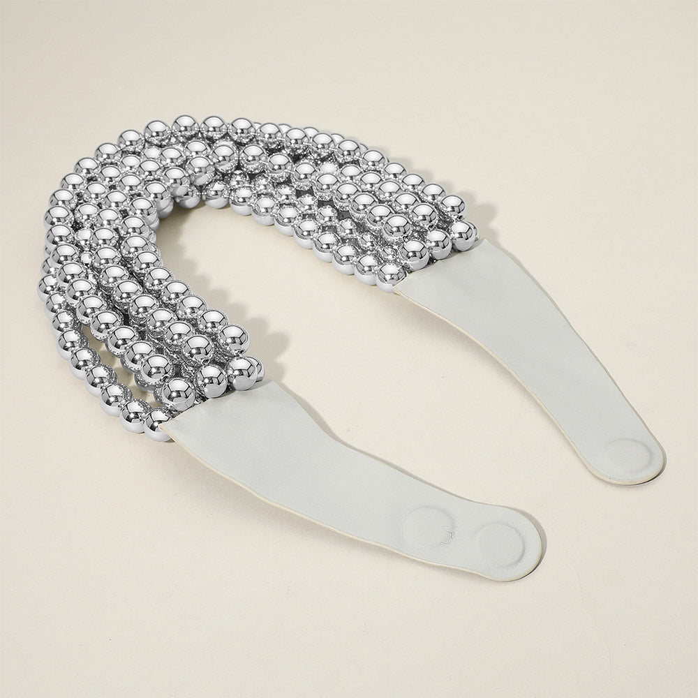 Bella Silver Beaded Leather Magnetic Collar Necklace