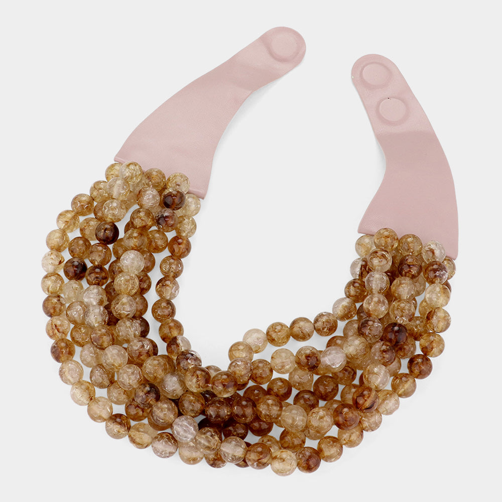 Bella Tan Beaded Leather Magnetic Collar Necklace
