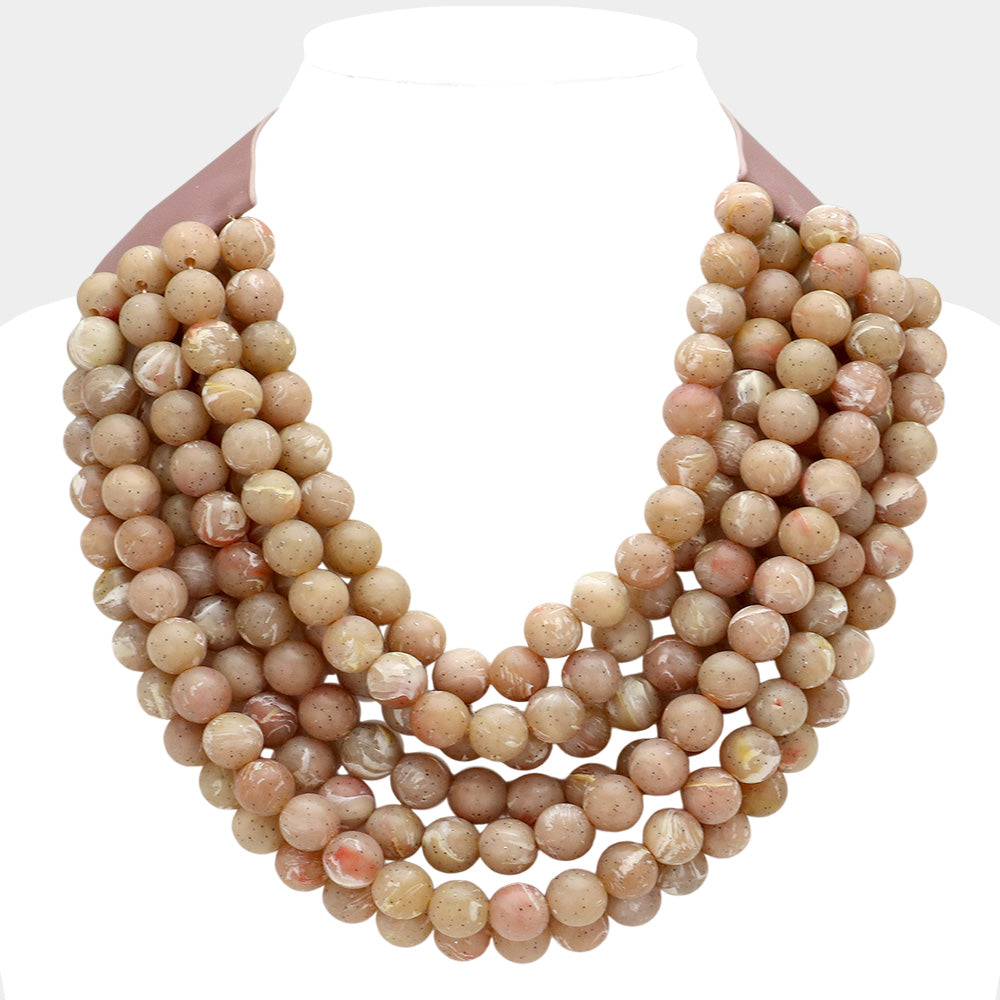 Bella Nude Pink Beaded Leather Magnetic Collar Necklace