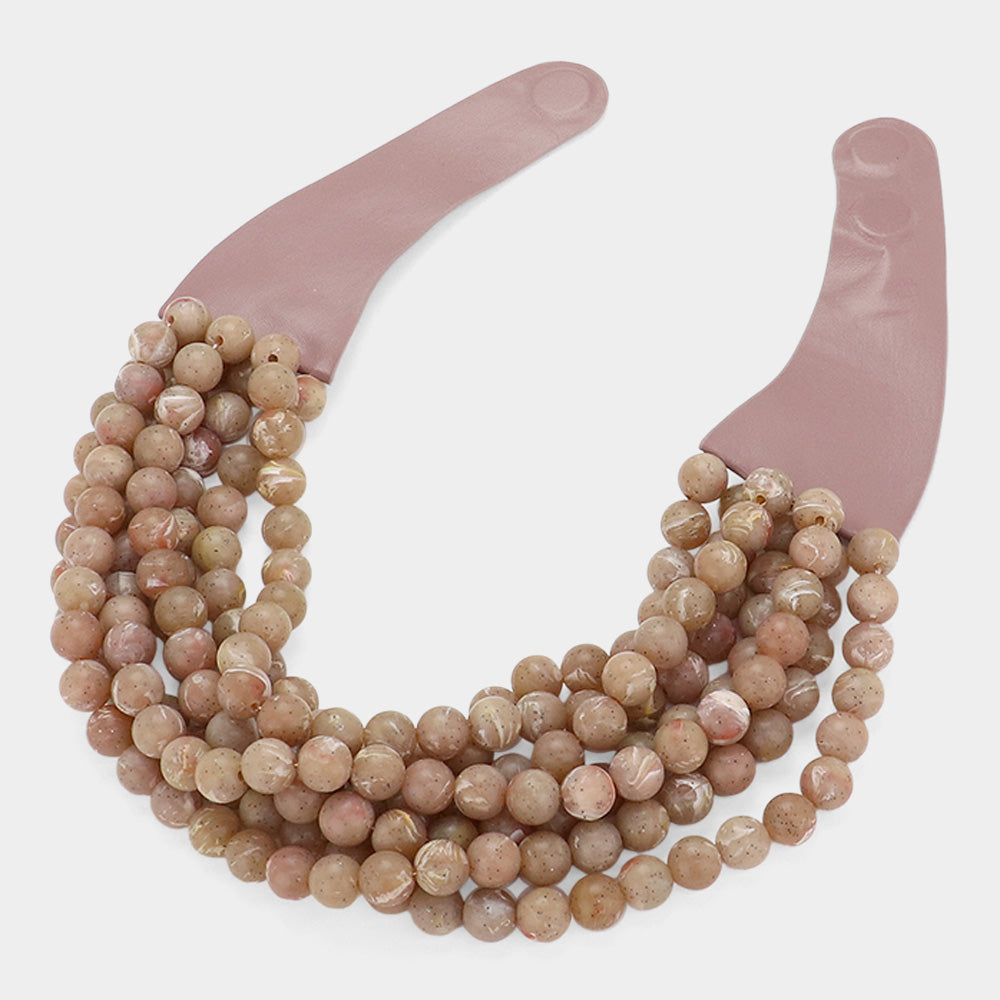 Bella Nude Pink Beaded Leather Magnetic Collar Necklace