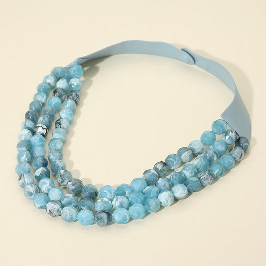 Thea 3-Strand Blue Beaded Leather Magnetic Collar Necklace