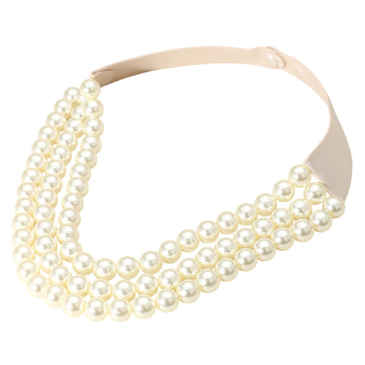 Thea 3-Strand Pearl Beaded Leather Magnetic Collar Necklace