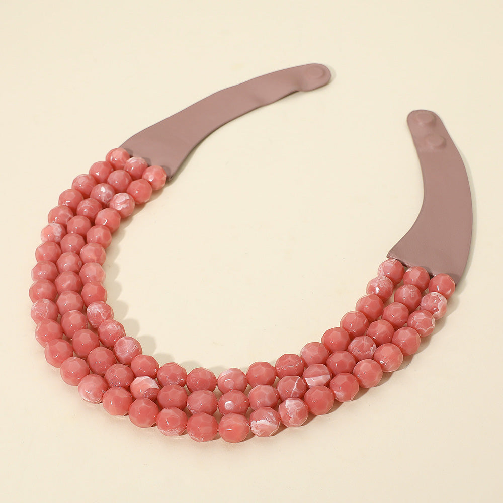 Thea 3-Strand Rose Beaded Leather Magnetic Collar Necklace